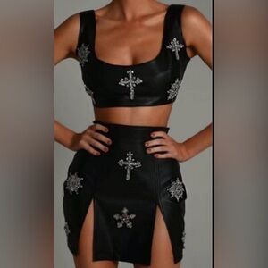 New Black Embellished 2 piece set skirt size XS